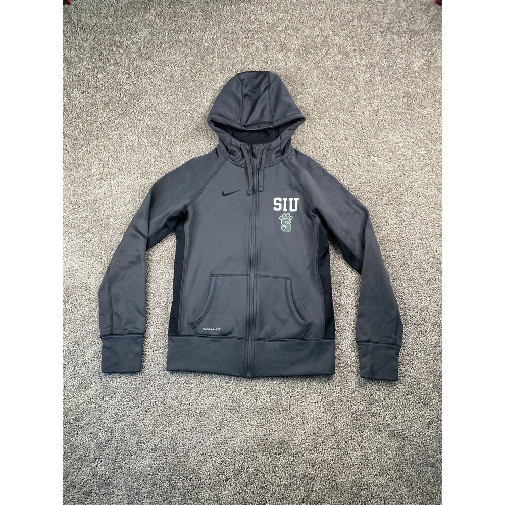 Nike Sweater Womens Small Gray Black Swoosh Full Zip Hoodie Thermafit Ladies